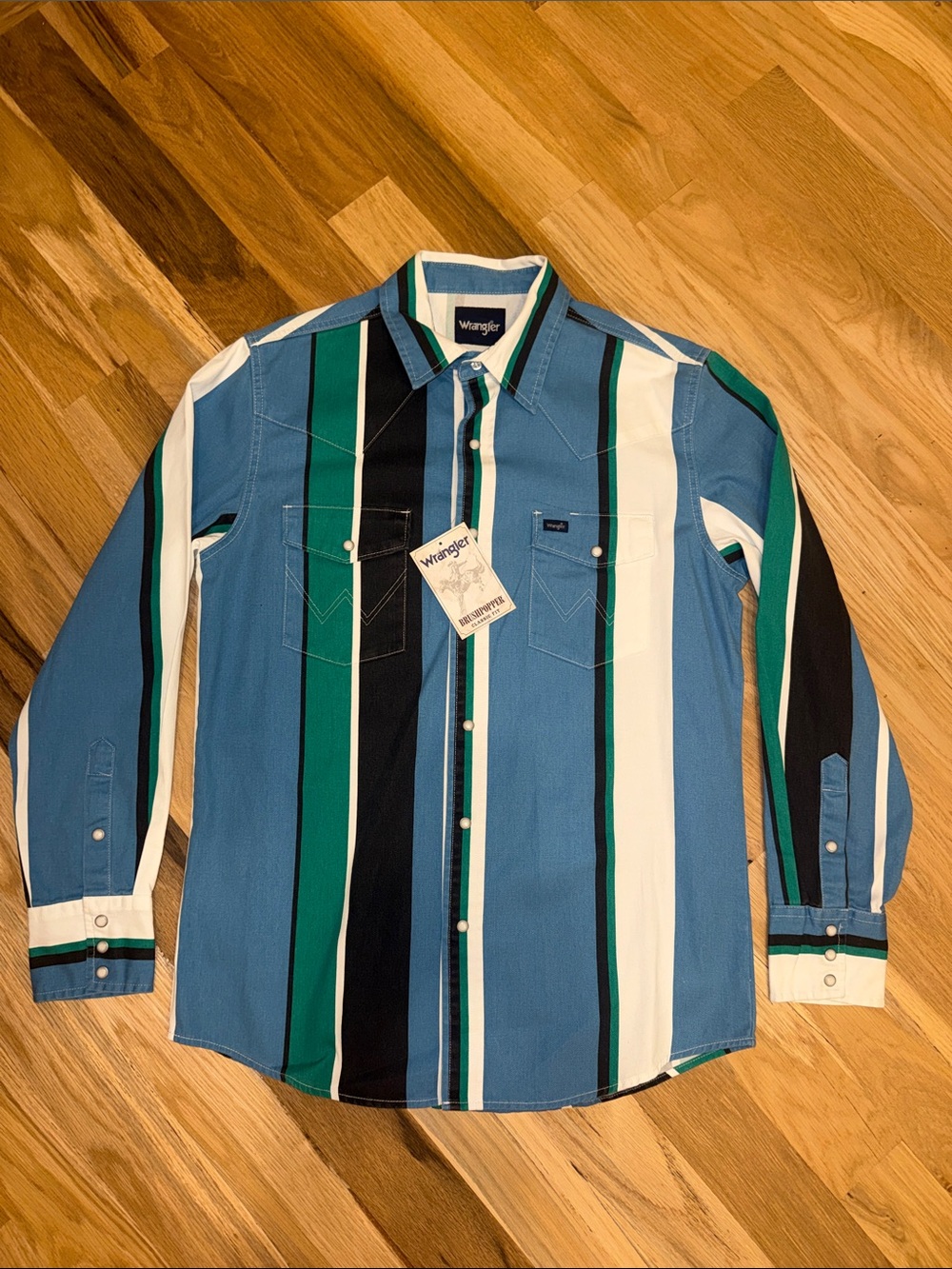 Wrangler Blue Teal Black White Brushpopper Western Shirt *New With Tag*